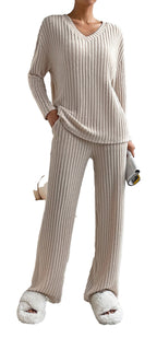Khaki Ribbed Knit Two Piece Outfit