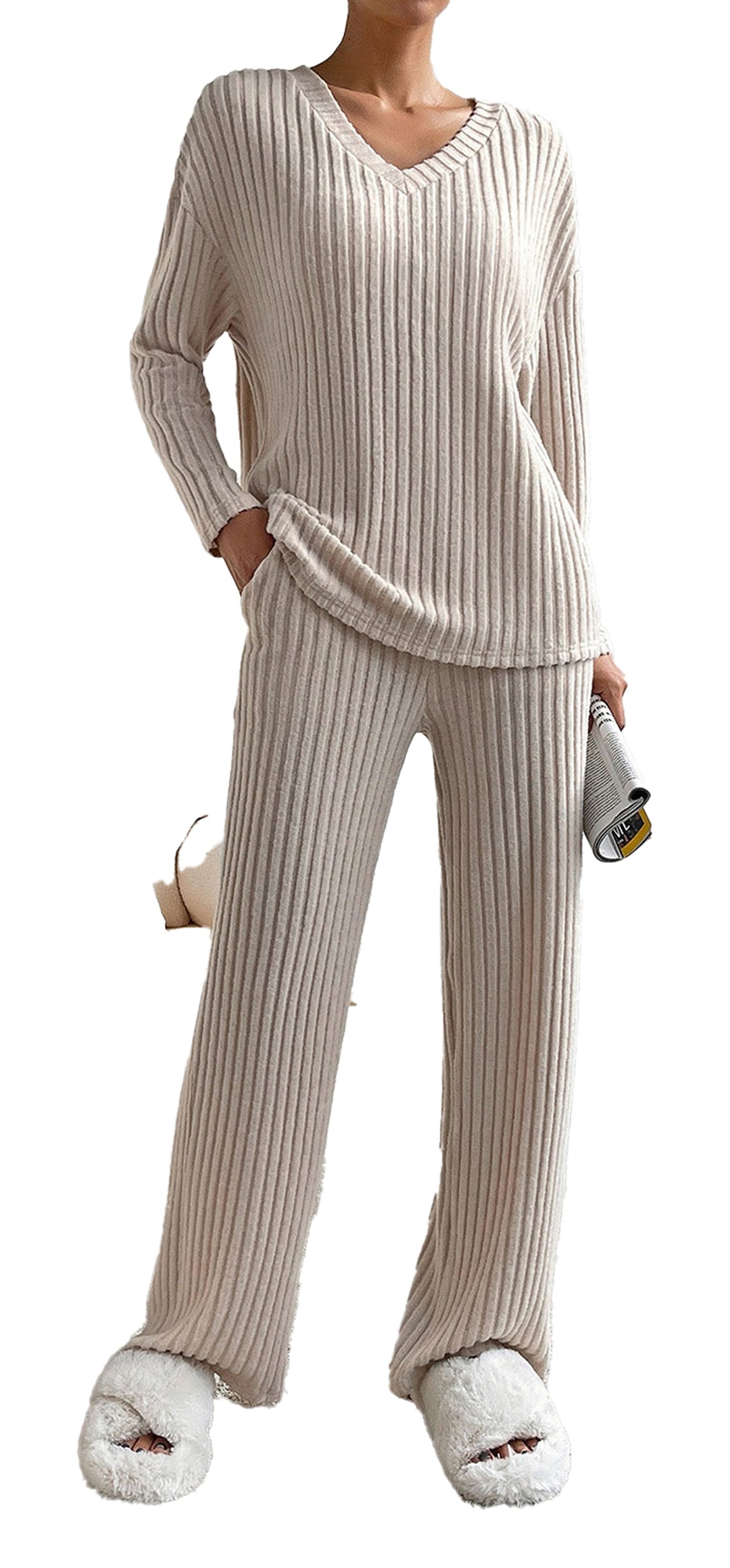 Khaki Ribbed Knit Two Piece Outfit