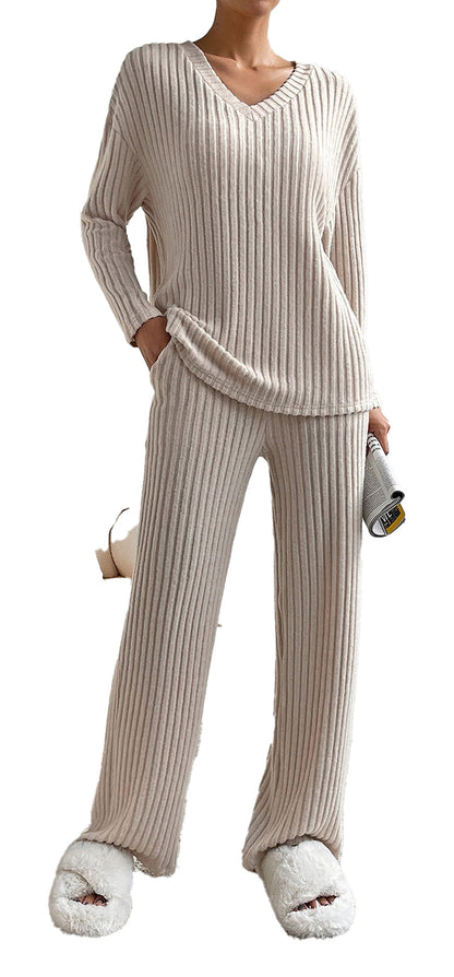 Khaki Ribbed Knit Two Piece Outfit