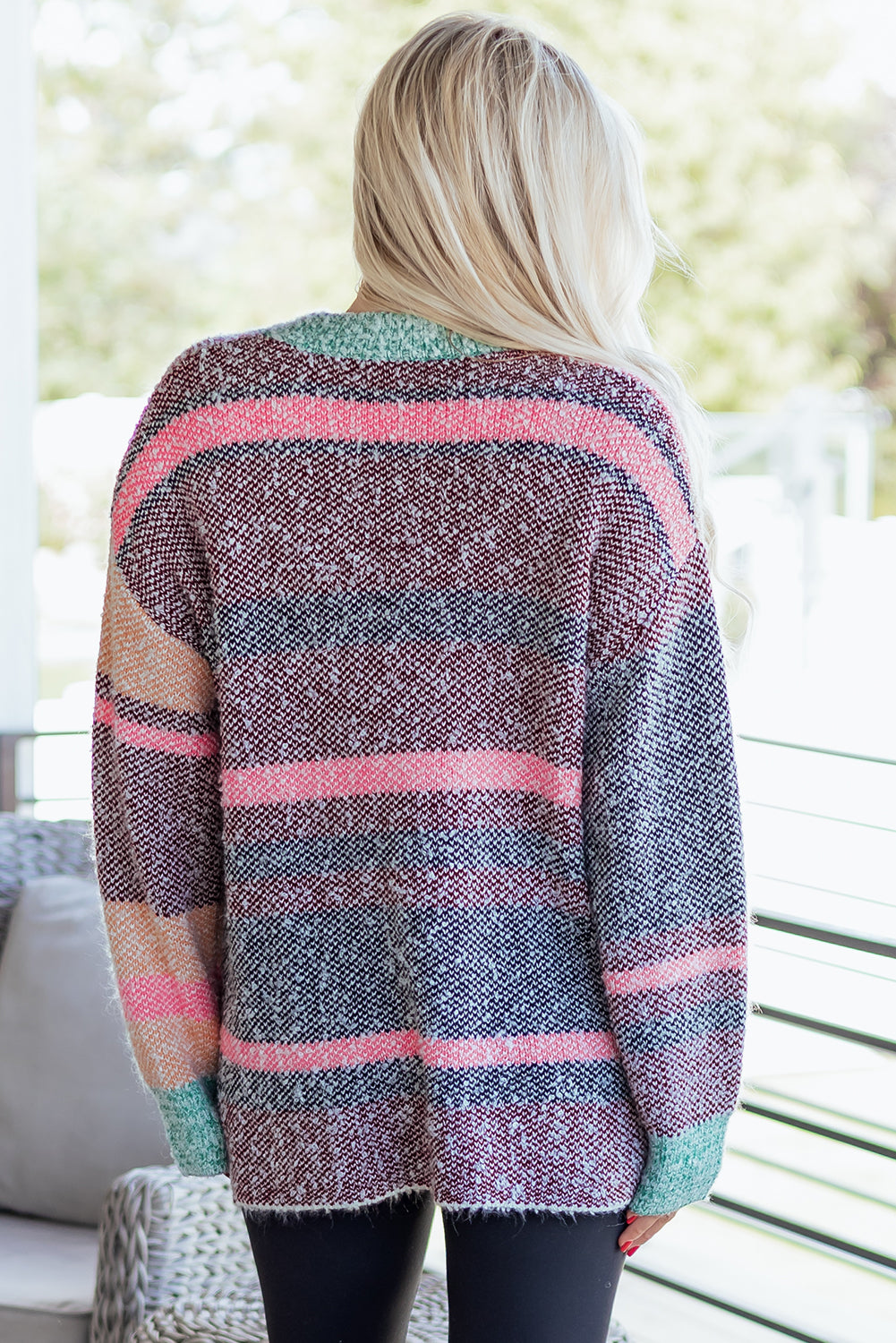 Multicolor Striped Open Front Cardigan