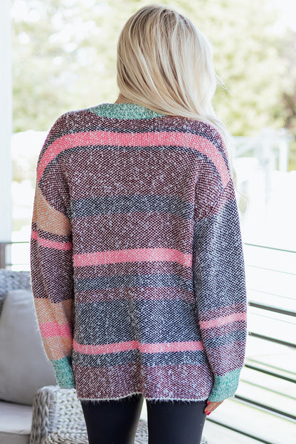 Multicolor Striped Open Front Cardigan