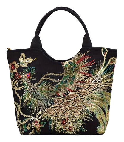 Wo's Embroidered Satchel Bag - Retro Double Handle Handbag with