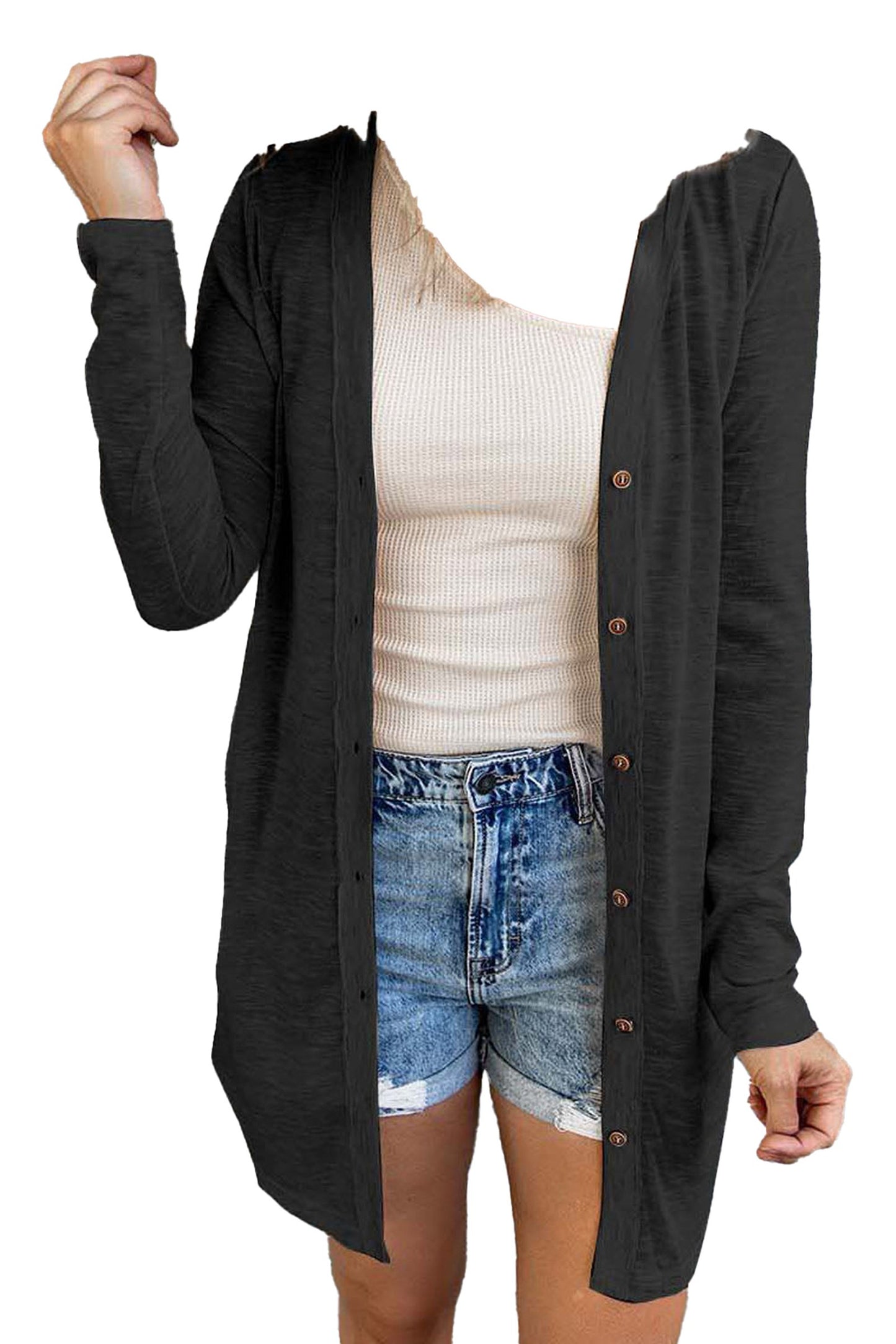 Beige Open-Front Cardigan For Trendy Looks