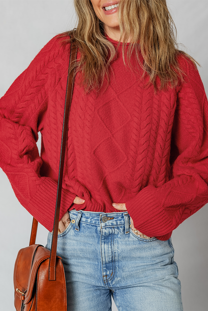 Fiery Red Cable Knit Sweater For Women