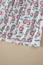 Sky Blue Floral Print Contrast Trim Flutter Sleeve Mini Dress