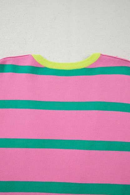 Pink Stripe Colorblock Cardigan For Trendy Style