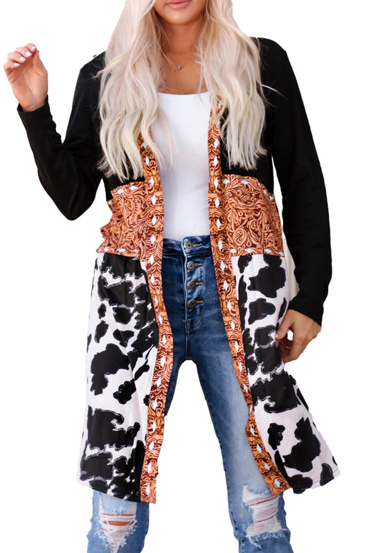 Black Western Cow Print Cardigan