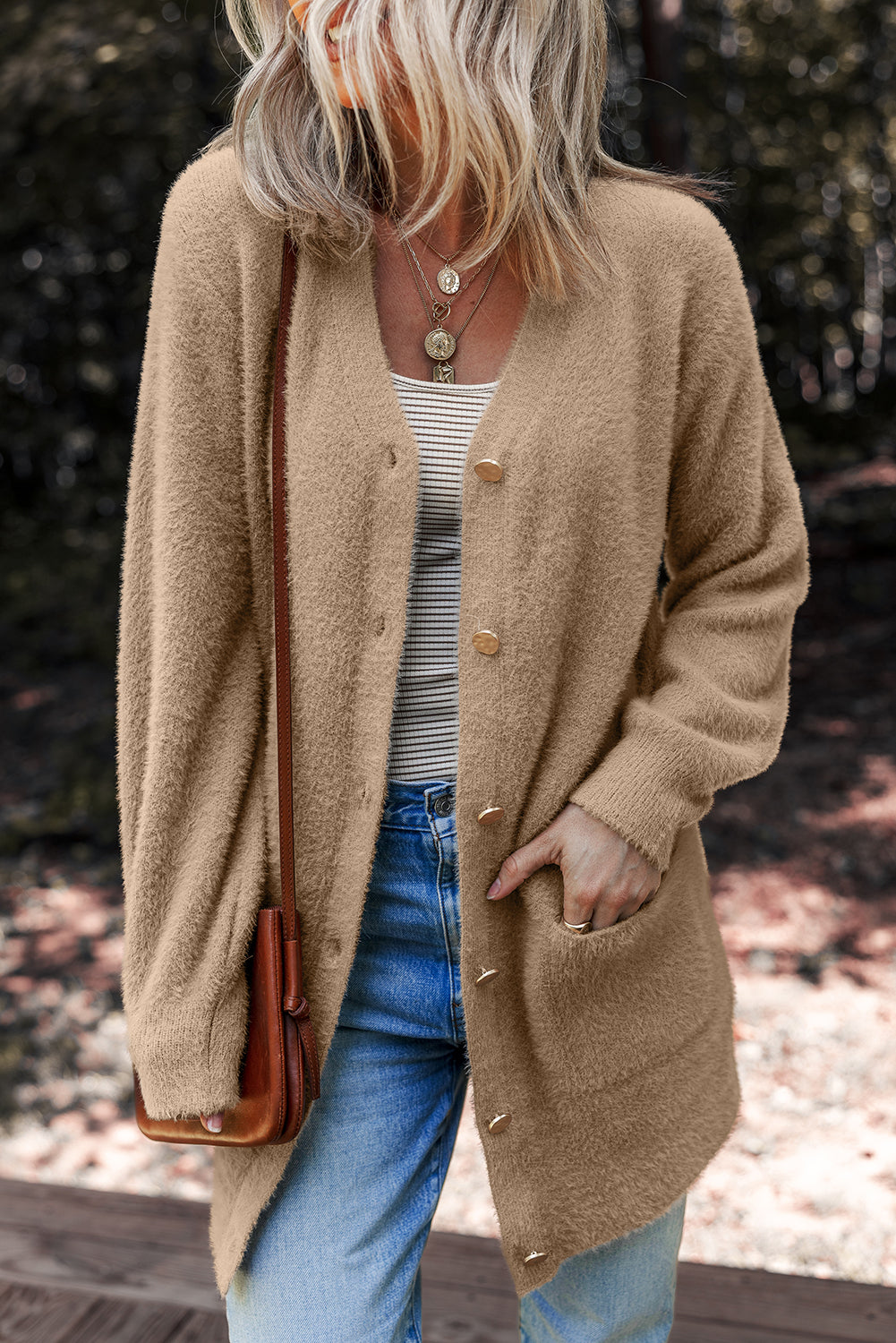 Dear-Lover Smoke Gray Fuzzy Cardigan For Cozy Style