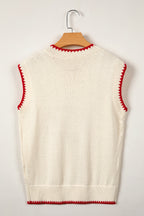 Beige Plaid Crawfish Crew Neck Knit Sweater Vest