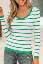 Black And White Striped Scalloped Sweater