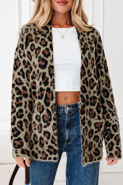 Brown Leopard Print Cardigan For Women