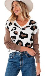 Leopard Print V Neck Sweater For Women