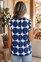 Rose Polka Dot Print Frilled Round Neck Shift Tank Top