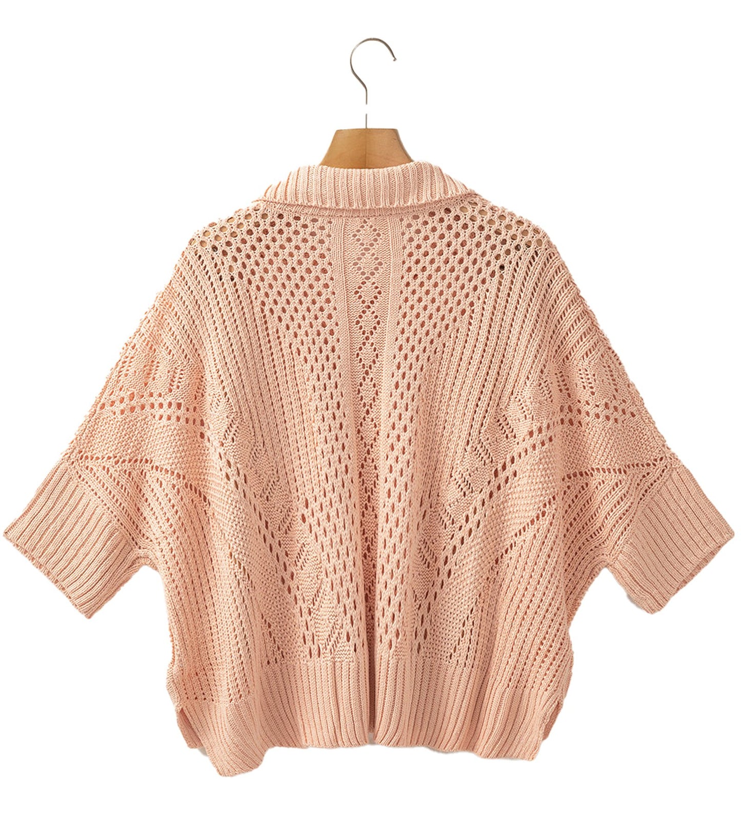 Apricot Pink Hollow Knit Sweater Cardigan