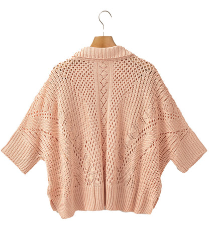 Apricot Pink Hollow Knit Sweater Cardigan