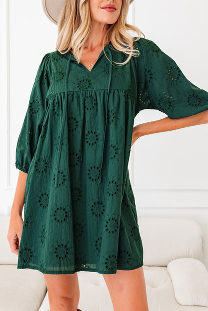 Embroidered Eyelet Mini Dress, Puff Sleeve
