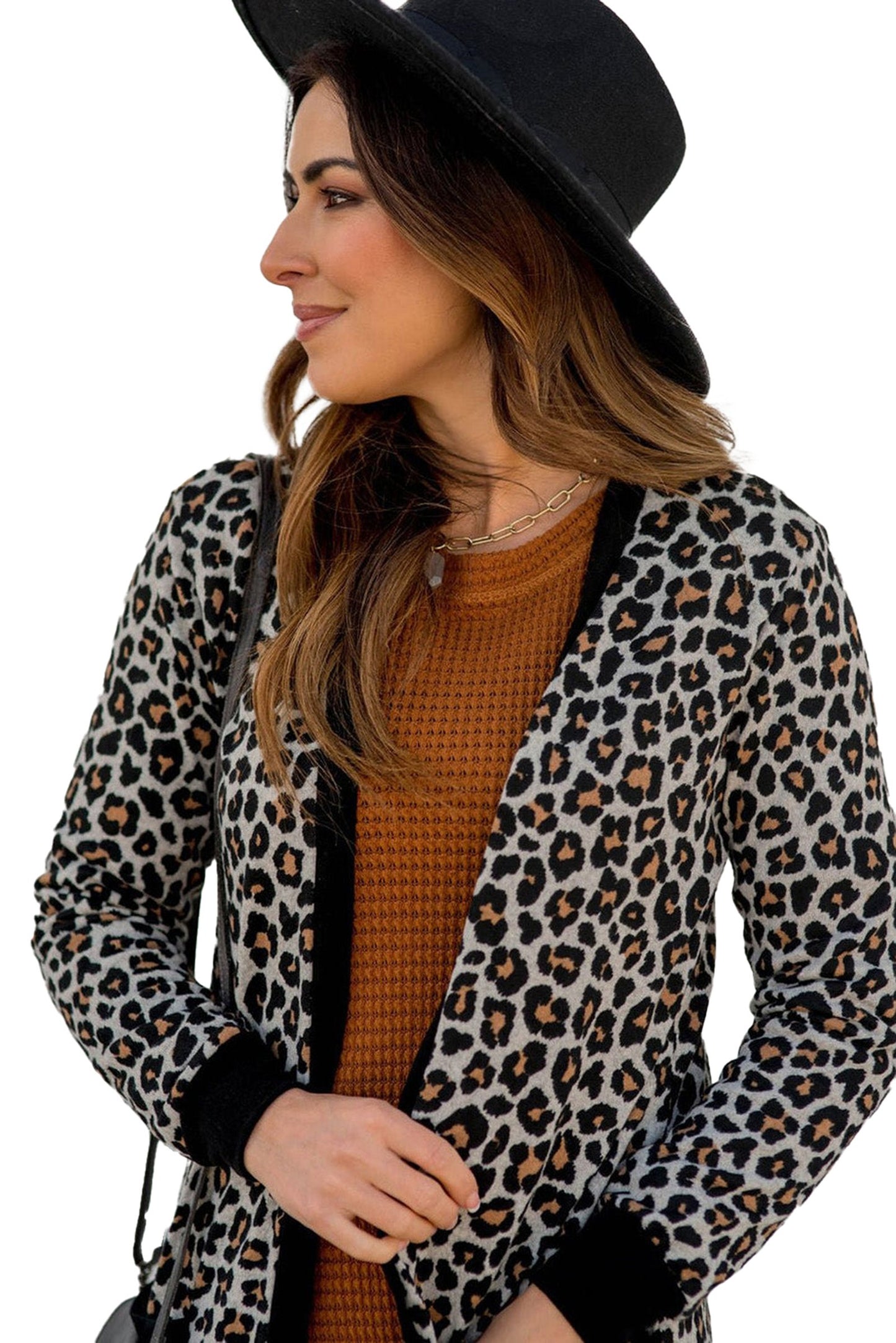 Black Leopard Open Front Cardigan