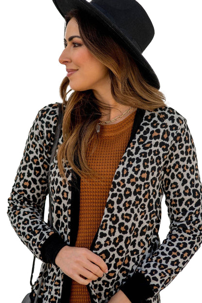 Black Leopard Open Front Cardigan