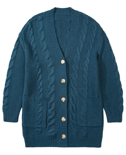 Peacock Blue Cable Knit Cardigan
