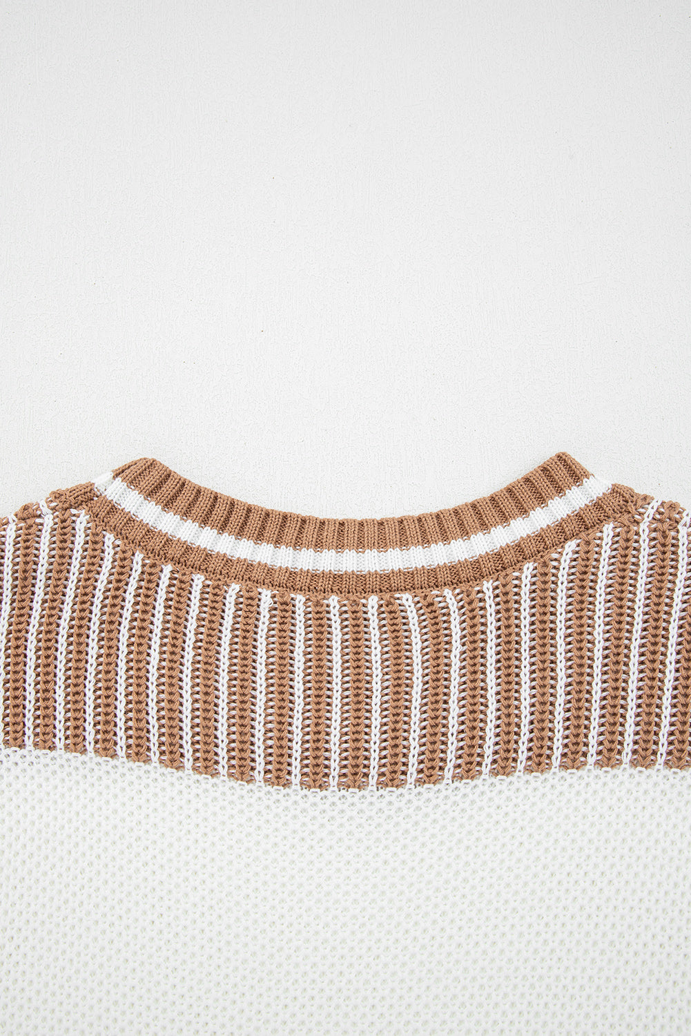 Brown Striped Patchwork Sweater For Trendy Look