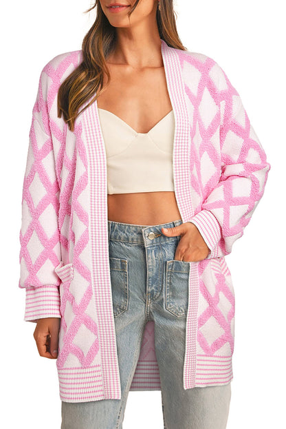 Pink Rhombus Knit Cardigan For Trendy Style