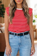 Camiseta sin mangas holgada con cuello redondo y ribete de canalé a rayas rojas