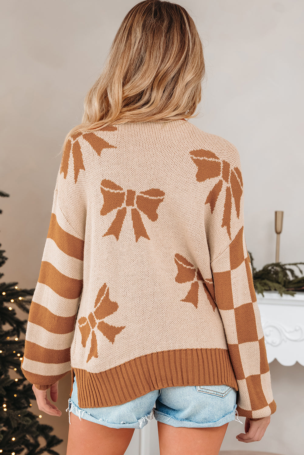 Yellow Ribbon Bow Print Sweater