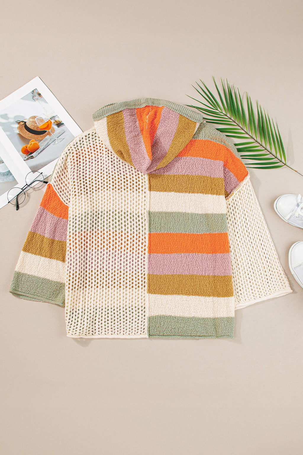 Beige Oversized Colorblock Sweater
