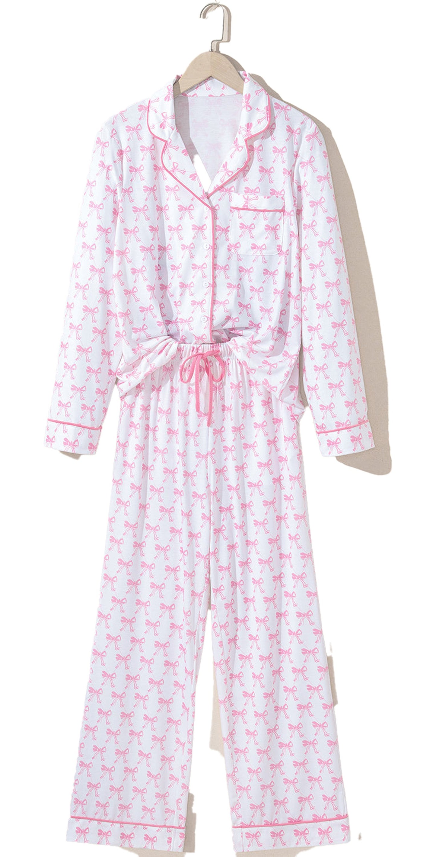 Pink Bow Pajama Set For Women Cozy Comfort