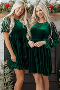 Emerald Green Velvet Mini Dress Puff Sleeves
