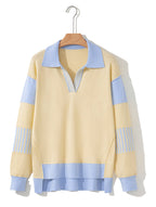 Sky Blue Color Block Knit Sweater