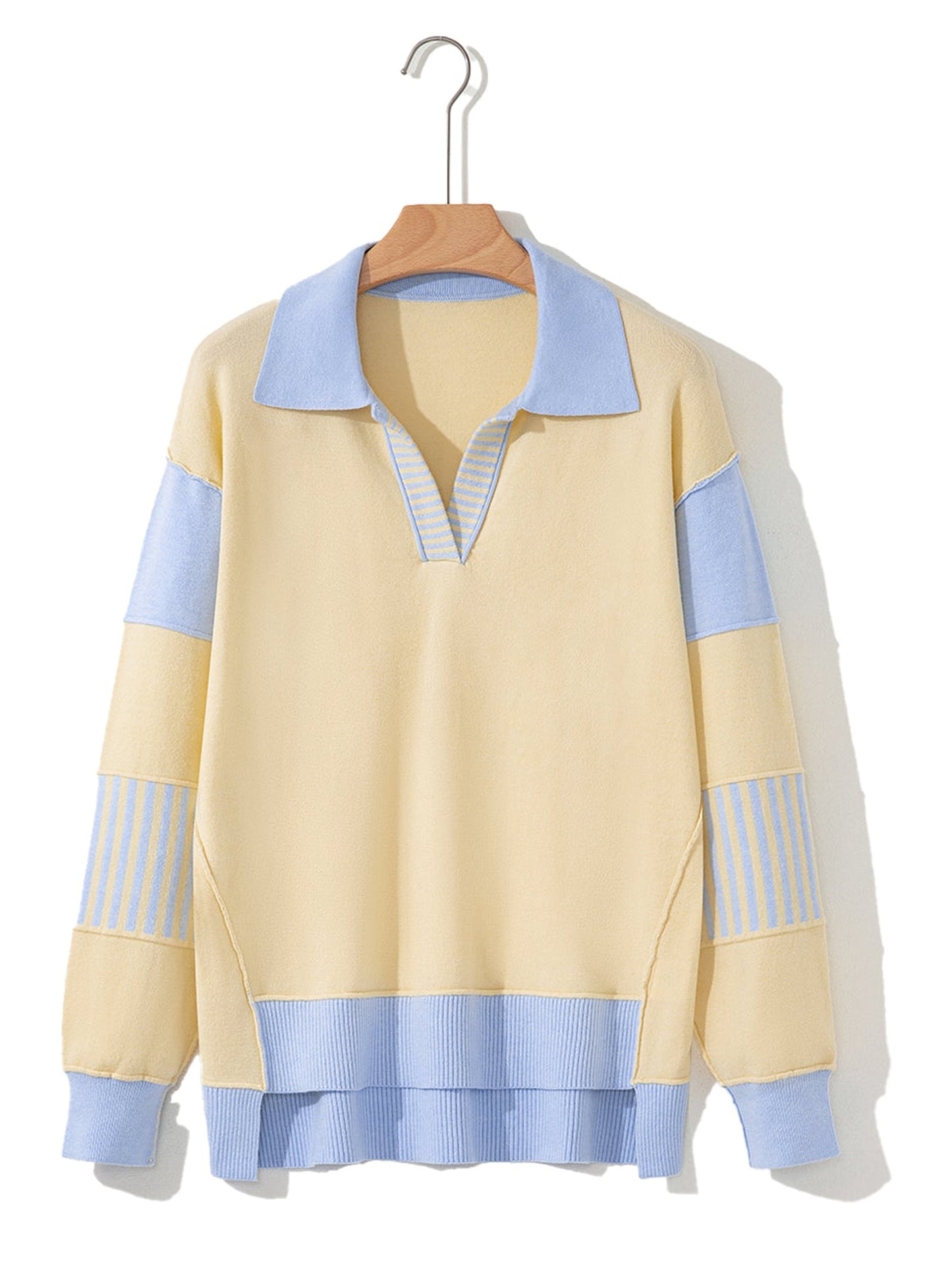 Sky Blue Color Block Knit Sweater