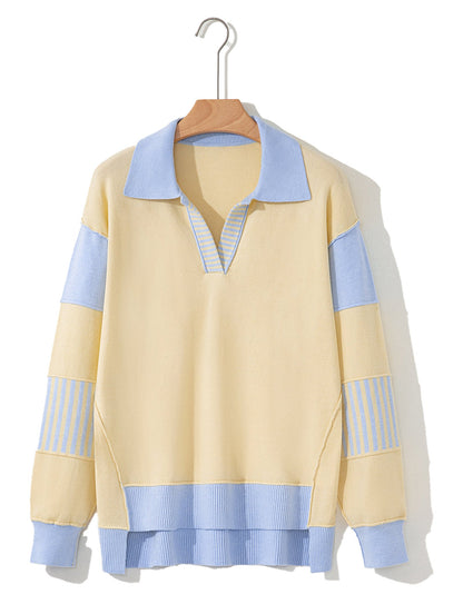 Sky Blue Color Block Knit Sweater