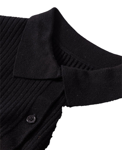 Black Ribbed Knit Cardigan For Chic Style