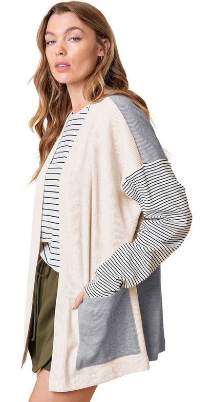 Black Stripe Colorblock Cardigan For Chic Style