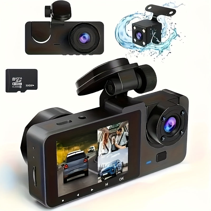 Triple Lens Car Dash Cam With Night Vision
