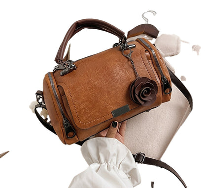 Womens Boston Handbag With Flower Pendant