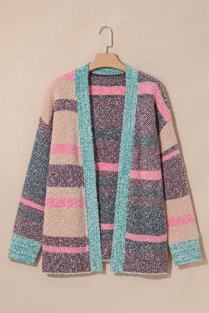 Multicolor Striped Open Front Cardigan