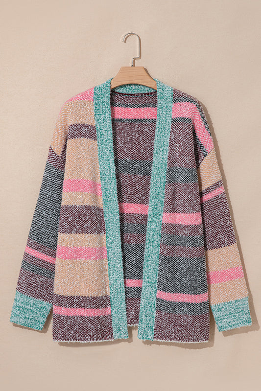 Multicolor Striped Open Front Cardigan