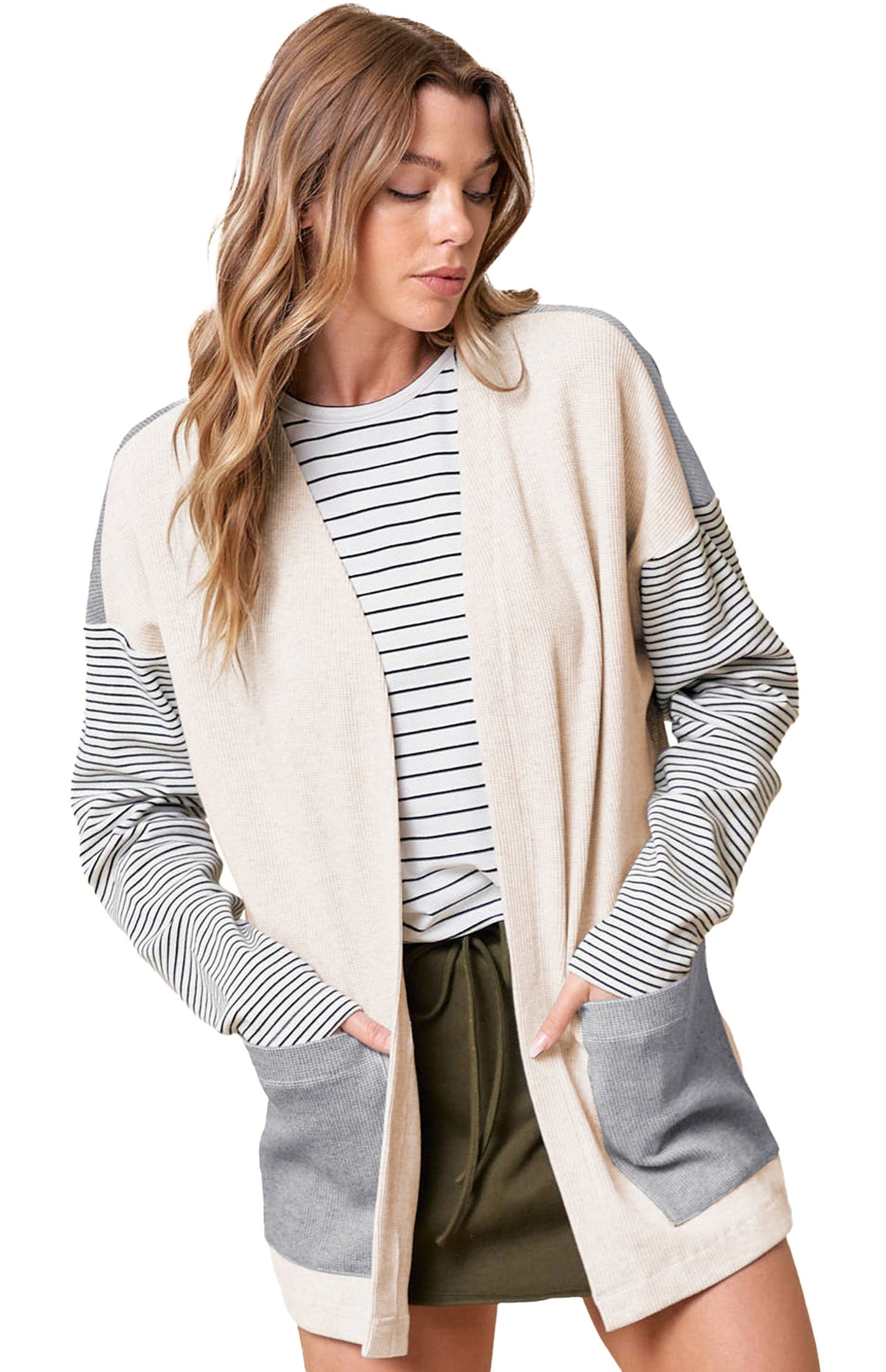Black Stripe Colorblock Cardigan For Chic Style
