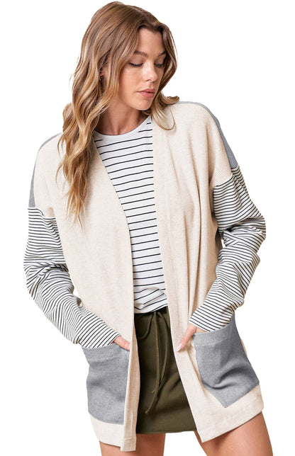 Black Stripe Colorblock Cardigan For Chic Style