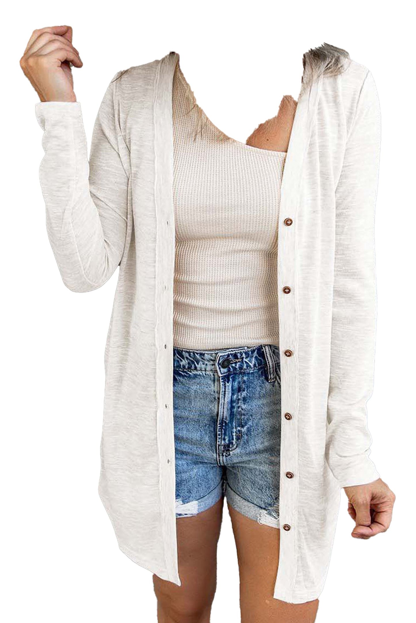 Beige Open-Front Cardigan For Trendy Looks
