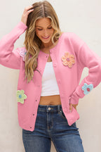 Pink Floral Knit Cardigan For Trendy Looks