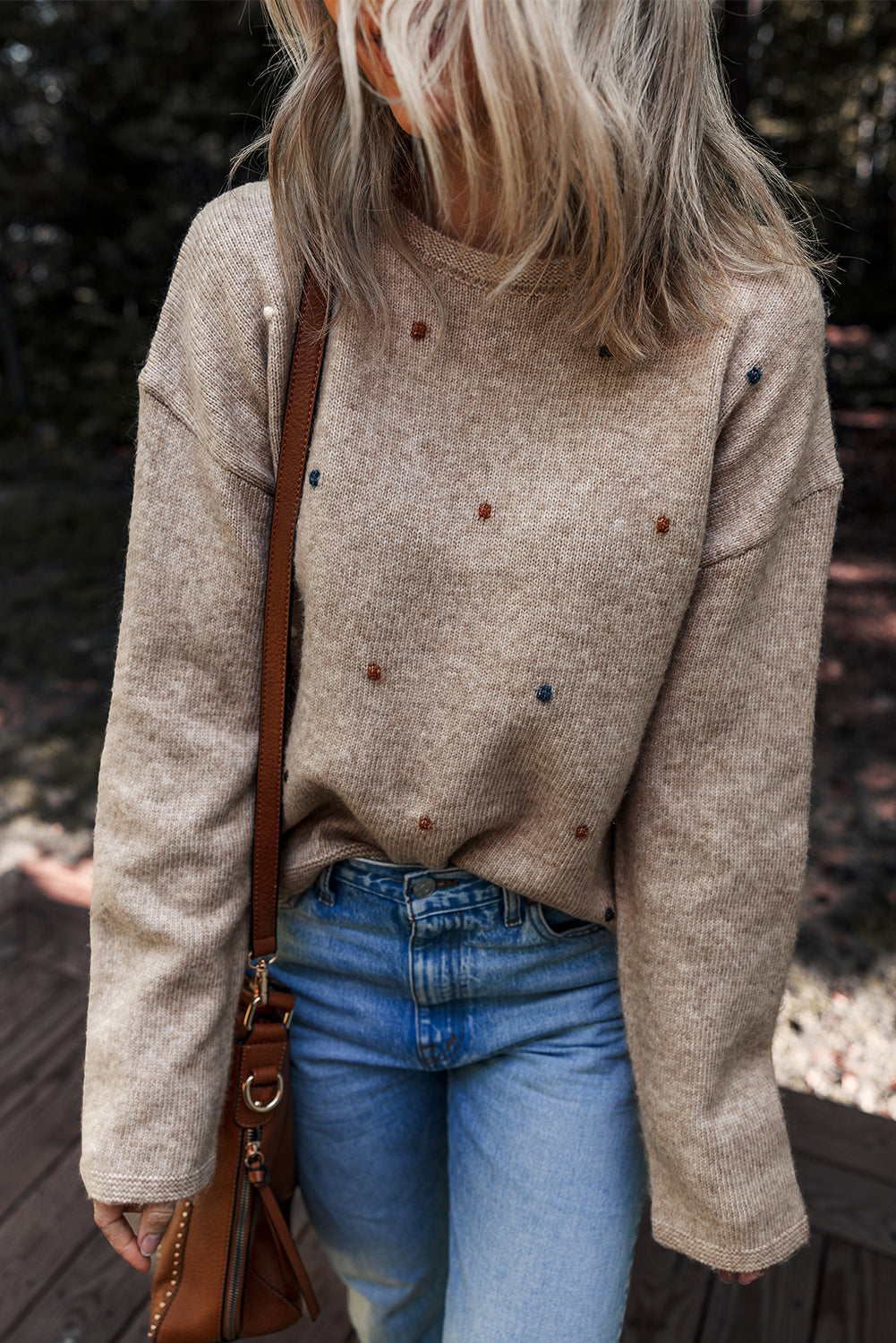 Gray Dot Detail Sweater For Trendy Style