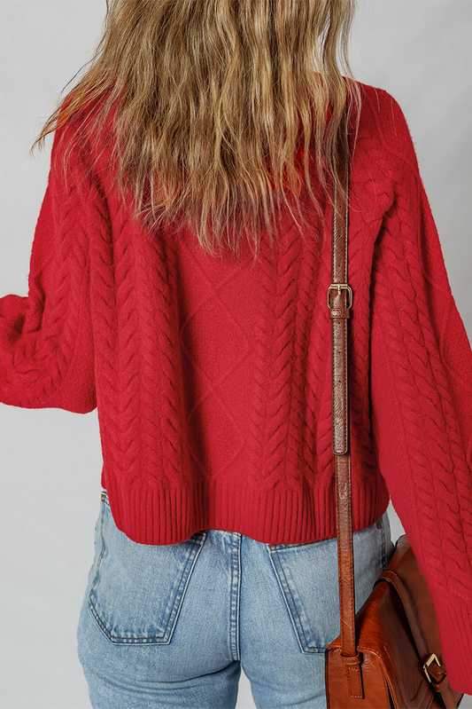 Fiery Red Cable Knit Sweater For Women