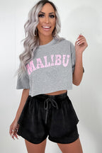 Black Mineral Wash French Terry Drawstring Elastic Waistband Casual Shorts