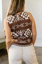 Brown Southwestern Aztec Button Square Neck Sweater Vest