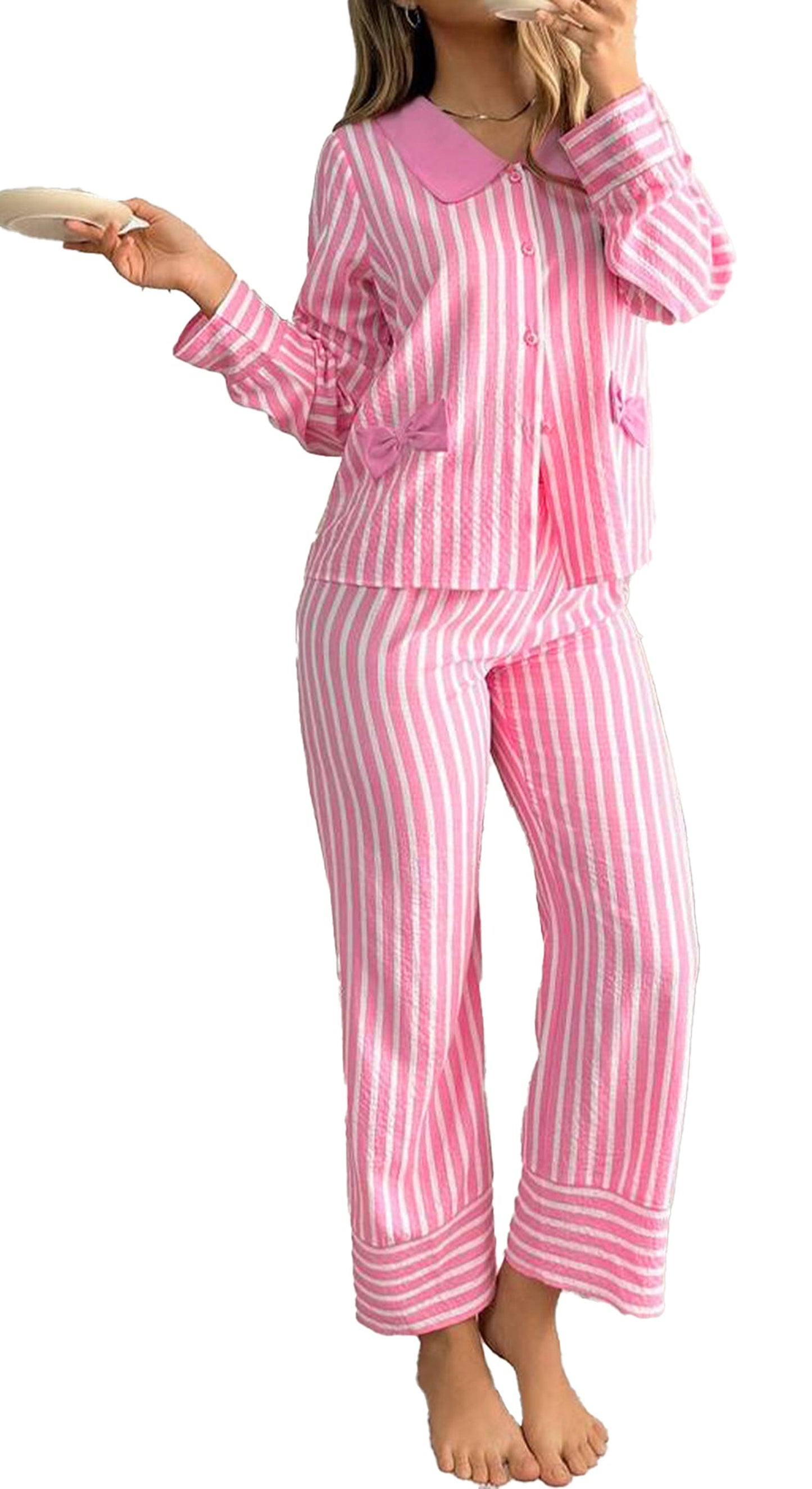 Pink Striped Sleepwear Set For Comfort
