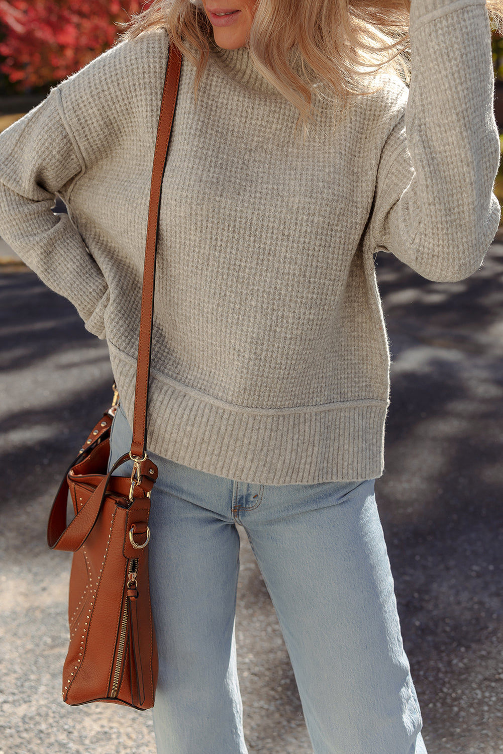Gray Waffle Knit Sweater For Stylish Comfort