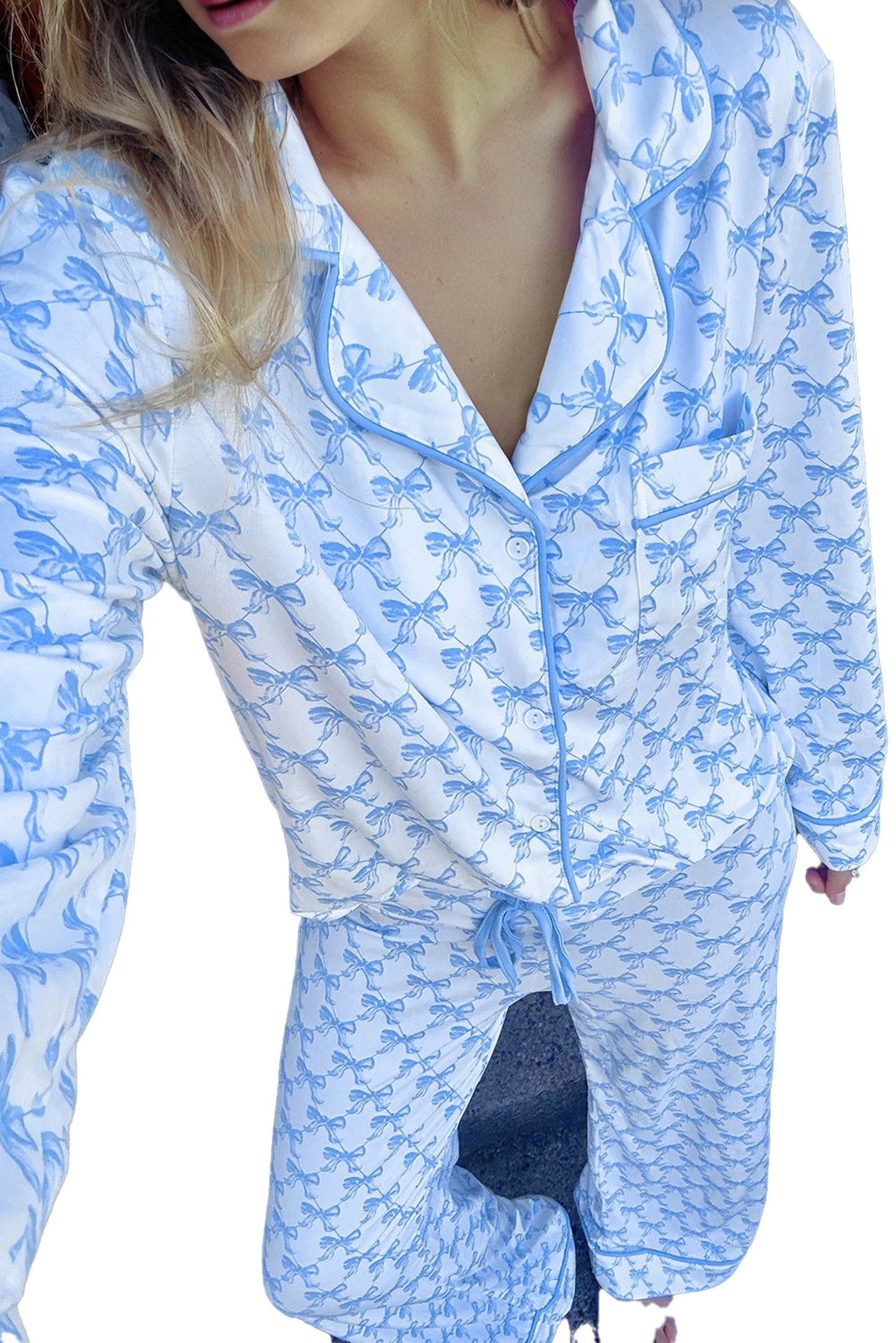 Pink Bow Pajama Set For Women Cozy Comfort